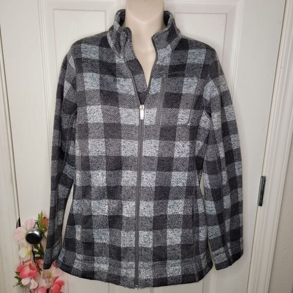 Calvin Klein gray Glen plaid fleece jacket/coat - Picture 1 of 8